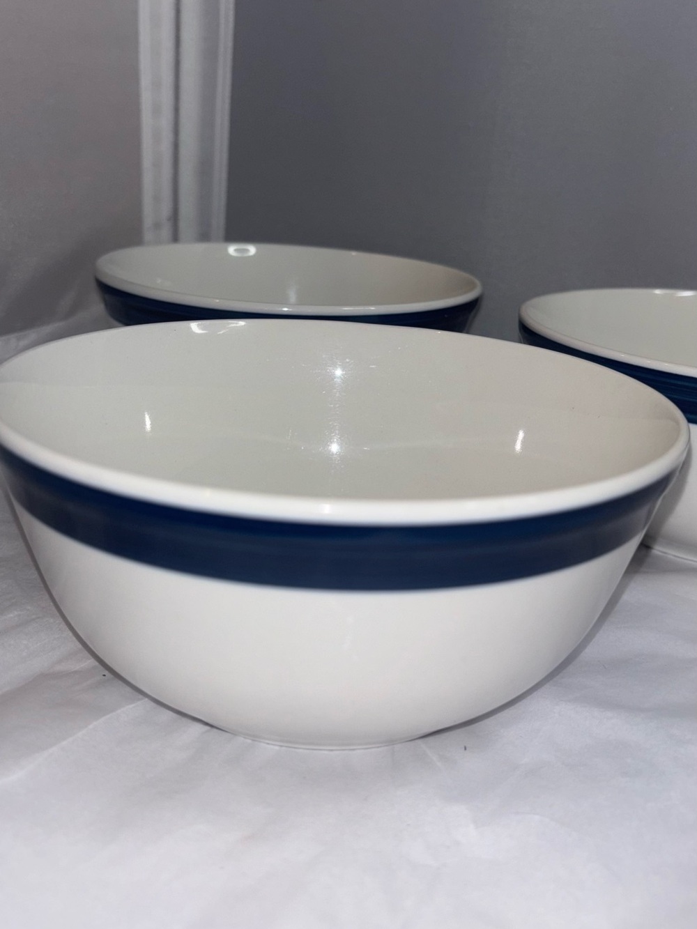 3 replacement Classic White Ceramic Bowl with Navy Blue Rim - mainstays